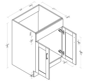 24 inch wide specifications, single sink vanity without top | Parma Collection by Cassarya