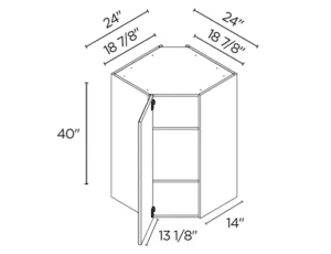 Wholesale Kitchen Cabinets, 24" wide by 24" wide wall diagonal cabinet, 40" high by 14" deep by Cassarya Cabinetry.