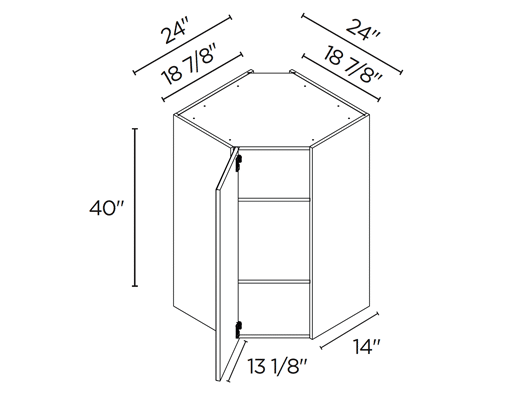 Wholesale Kitchen Cabinets, 24" wide by 24" wide wall diagonal cabinet, 40" high by 14" deep by Cassarya Cabinetry.