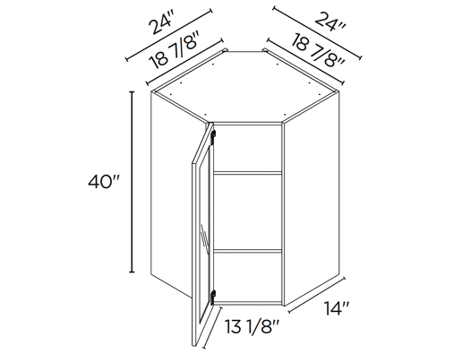 Wholesale Kitchen Cabinets, 24" wide by 24" wide wall Glass diagonal cabinet, 40" high by 14" deep by Cassarya Cabinetry.