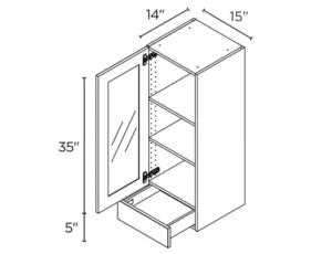 Wholesale Kitchen Cabinets, 15" Wide Glass Wall Cabinet, 40" High by 14" Deep, soft close door and drawer, by Cassarya Cabinetry.