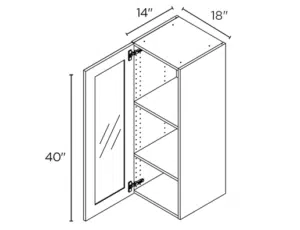 Wholesale Kitchen Cabinets, 18" Wide Wall Cabinet 1 glass door, 40" High by 14" Deep, soft close doors by Cassarya Cabinetry.