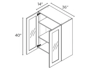 Wholesale Kitchen Cabinets, 36" Wide Wall Cabinet 2 glass doors, 40" High by 14" Deep, soft close doors by Cassarya Cabinetry.